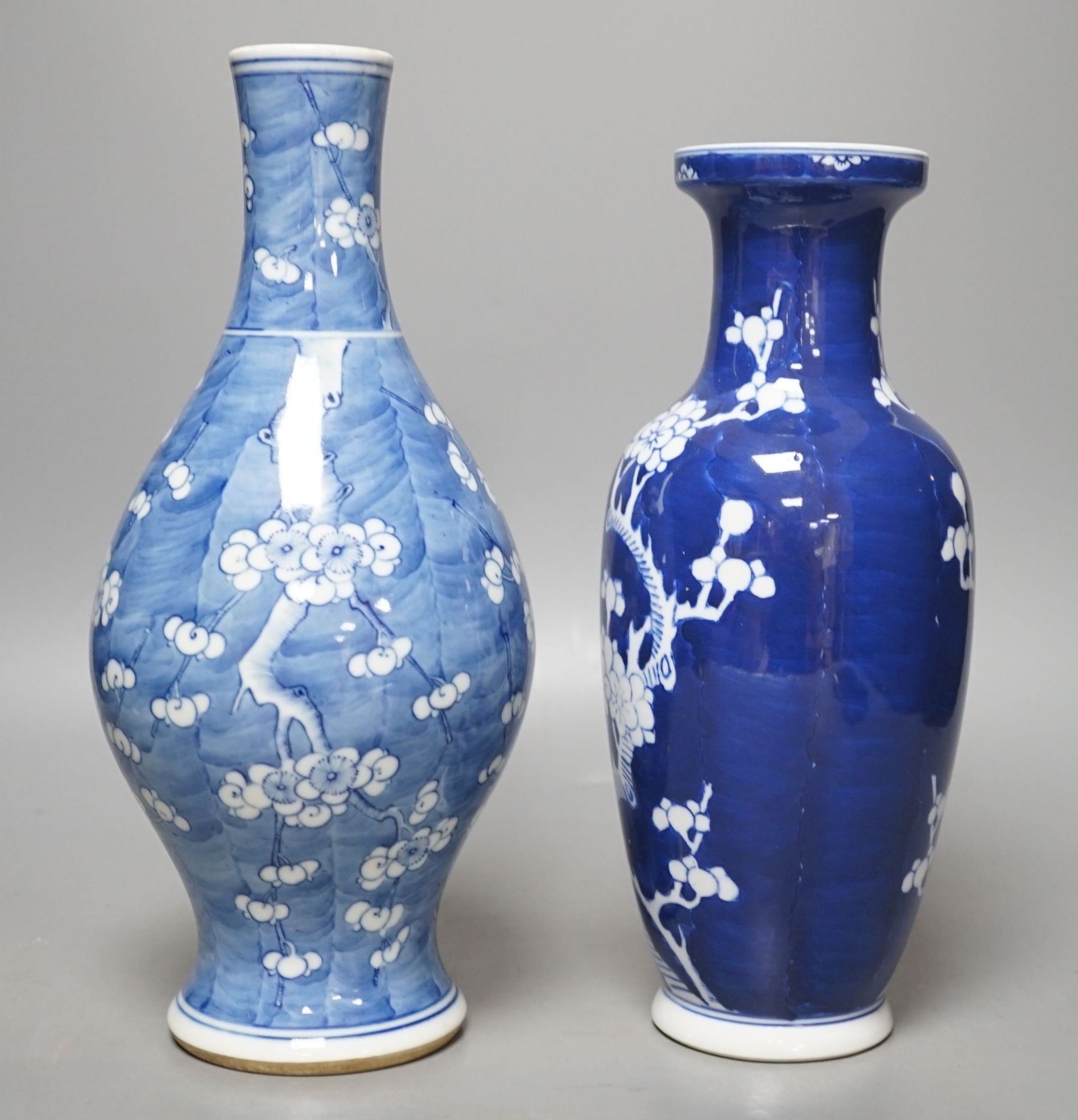 Two Chinese blue and white prunus vases, tallest 28cms high.